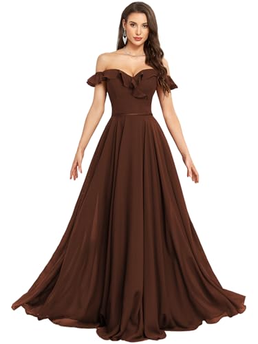 Off The Shoulder Bridesmaid Dresses for Wedding Ruffle Chiffon A Line Formal Evening Gown Long Prom Dress