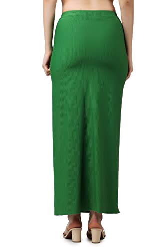 Image of POPWINGS Casual Solid Self Design Rib Long Slit Skirt for Women - Stylish Summer Skirt