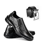 Sapato Social Masculino Ortopédico Ajustável Confort + Cinto (Preto, BR, Adulto, Numérico, 39)