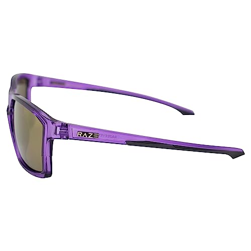 Raze Eyewear Journey Trendy & Fashionable Sunglasses Crystal Purple Gloss Frame w/Charcoal Accents & Smoke Gold Z Lenses3