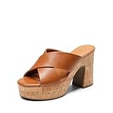 DREAM PAIRS Women's Brown Platform Heels Open Toe Slip on Heels for Women High Chunky Block Wedges Sandals Dressy Pumps Shoes SDHS2344W Size 8.5