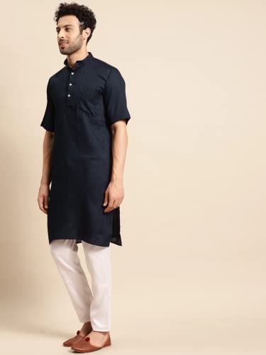 Image of Rajubhai Hargovindas Men's Pure Cotton Woven Design Half Sleeve Kurta