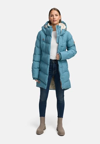 Ragwear wasserdichter Damen Wintermantel warmer Steppmantel lang mit Kapuze Pavla Intl Stone Blue25 Gr. M