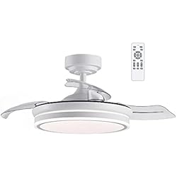 Ventilador Techo Encima Cama wonderlamp - Ventilador Techo LED con Aspas Retráctiles Perla Mini, Motor DC Silencioso, 3 CCT Regulable 35W, Blanco
