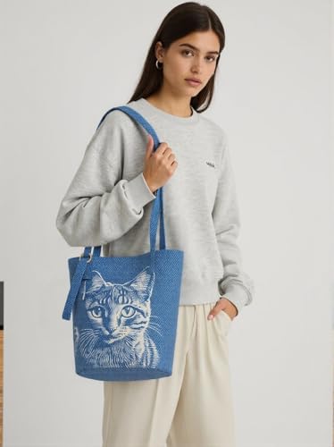 Image of Shoulder Bag for Women, Cotton Canvas Bucket Bags Tote Purse Cute Crossbody Bag Designer Ladies Handbags