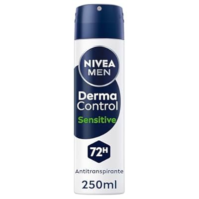NIVEA Derma Control Sensitive - Desodorante Antitranspirante para Hombre - 72h de Protección contra el Sudor - Ácido Hialurónico y Vitamina E - No Irrita las Axilas - Pieles Sensibles - Spray 250 ml