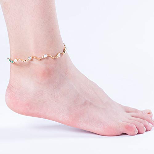 Softones 14K Gold Anklets for Women Cute Zircon Heart Ankle Bracelets for Tenn Girls Boho Beach Foot Bracelet Jewelry Gifts - Image 3