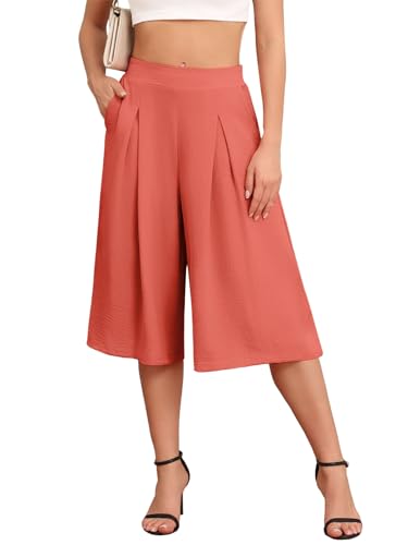 DILIUXING Women's Wide Leg Lounge Capri Pants with Pockets Lightweight High Waisted Loose Trouser