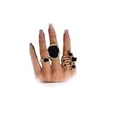 Chunky Gold Black Statement Rings Set for Women Vintage Large Cocktail Enamel Open Ring Exaggerated Dripping Oil Finger Jewelry Darkness Stacked Gifts