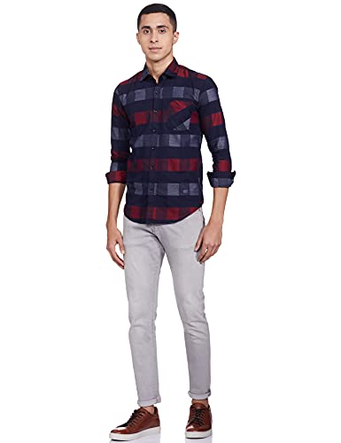 Image of CAHOOT Cotton Men Checkered Multicolour Button Up Collared Shirt for Casual Wear Crafted with Regular Sleeve Comfort Fit High Performance Everyday Large