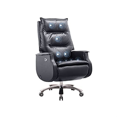 Tiiiopkvvv Managerial Chairs Executive Chairs Computer Gaming Chairs Video Game Chairs Electric Massage Cowhide Home Office Desk Chairs Boss Chair Black