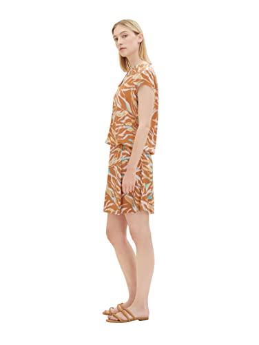 TOM TAILOR Damen Kurzarm-Bluse mit Muster , brown abstract leaf design, 38 – Ansicht 6