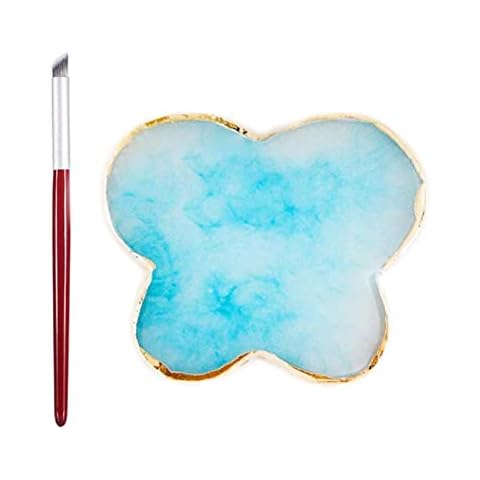 Butterfly Shape Resin Nail Art Palette Mixing Pigment Plate Agate Drawing Palette with Nail Art Brush for Painting, Making Nail Cover