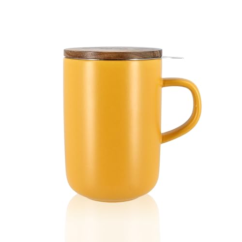 OGO LIVING – tisanière Juliet 475 ml – Idéale pour le thé et la tisane – Mug à thé en grès et couvercle en bois d’acacia - jaune - 7912030