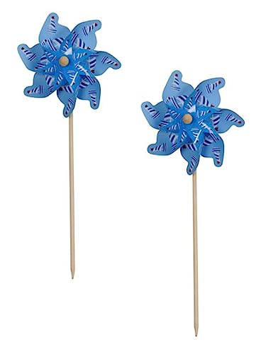 dekoratives Windrad Windmühle auf Stab PVC blau mit Motive Segelboot in verschiedenen Größen (groß, blau, 2)