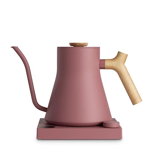Image of Fellow Stagg EKG Pro Gooseneck Electric Kettle, Temperature Control | LCD Brewing for Pour-Over Coffee and Tea, Stainless Steel, Guide Mode, Brew Timer, Desert Rose, Maple Handle, 0.9 Liter