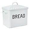 Creative Co-Op Farmhouse Enameled Metal Bread Box with "Bread" Message, White