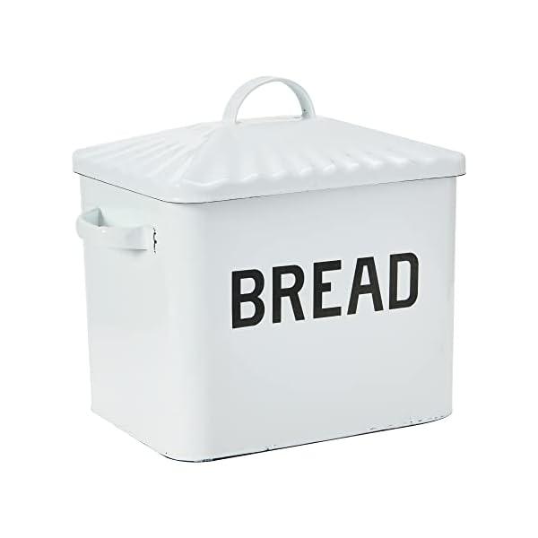 Creative Co-Op Farmhouse Enameled Metal Bread Box with "Bread" Message, White