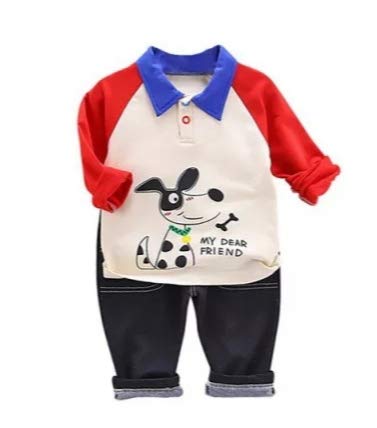 Image of Baby Boy Collar Long Sleeves Cartoon Print Tshirt Jeans