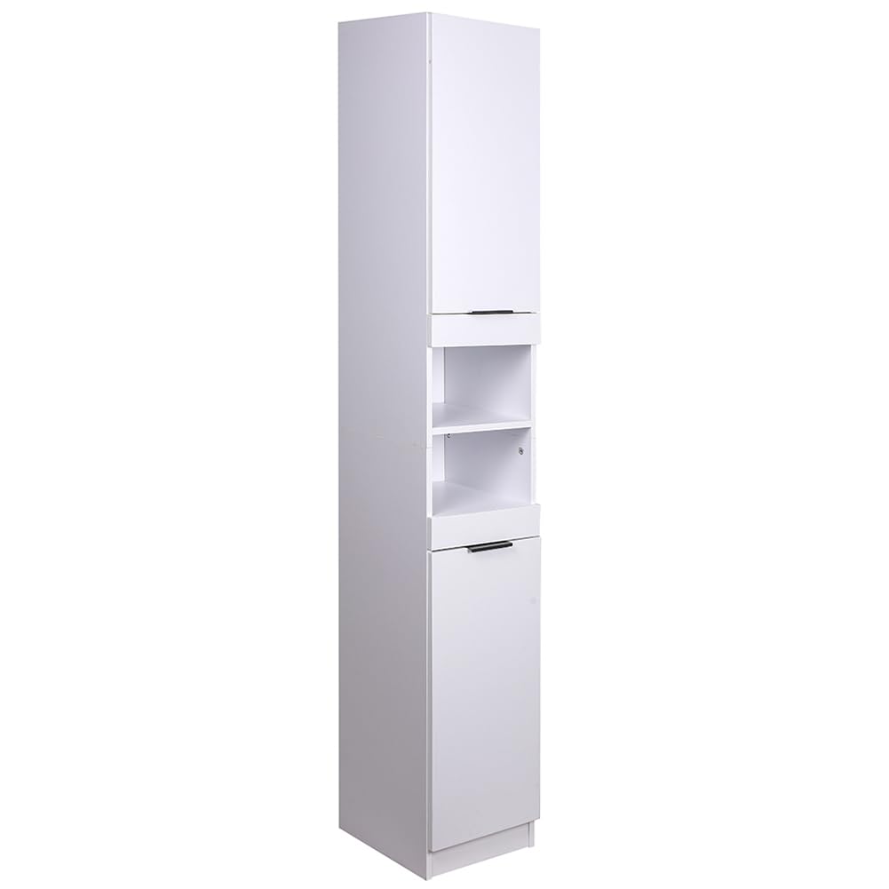 Shally Dogan Armario de Columna Alto para Ahorrar Espacio, 2 Puertas y 2 estantes, Mueble Estrecho Independiente, Mueble de Almacenamiento Multiusos, salón, baño, Cocina, estantería, Oficina (Blanco)