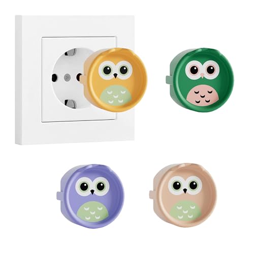LLMtn 4 unidades de enchufes tipo F, tapa decorativa de silicona, cubierta protectora contra el polvo, cubiertas decorativas para enchufes, cubiertas para el polvo (4 búhos)