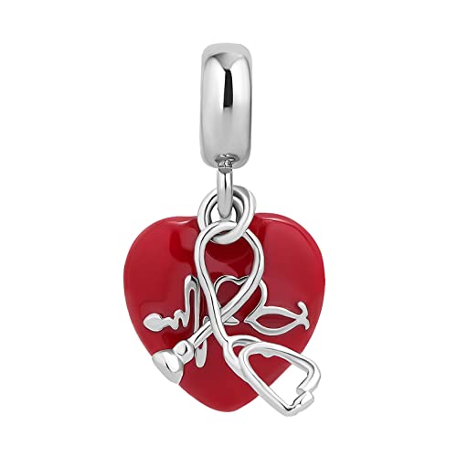 Stethoscope Charm Compatible with Pandora Charm Bracelet Family Red Heart Medical Nurse Doctor Mom Friends Daughter Support Birthday Patience2