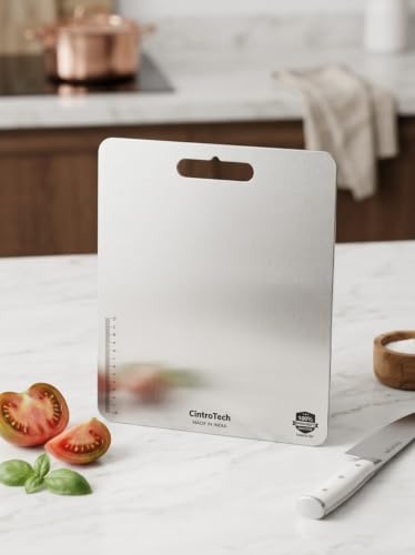 Image of Stainless Steel Chopping Board XL Size 35.5 x 31 cm Heavy Duty Cutting Board for Vegi, Fruits & Meat | Rust-Proof, Durable & Hygienic Kitchen Board