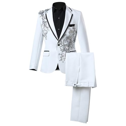 DGHM-JLMY Men's Black Slim Fit 3D Bilateral Flowers Diamonds Suit for Formal Occasions