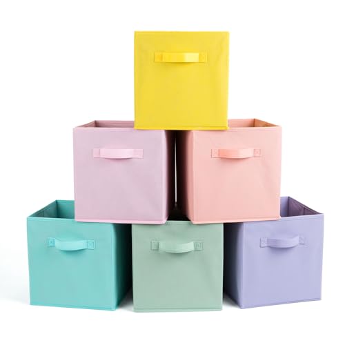 Fabric Storage Bins 6 Pack 11 inch Foldable Storage Cubes with Ha...