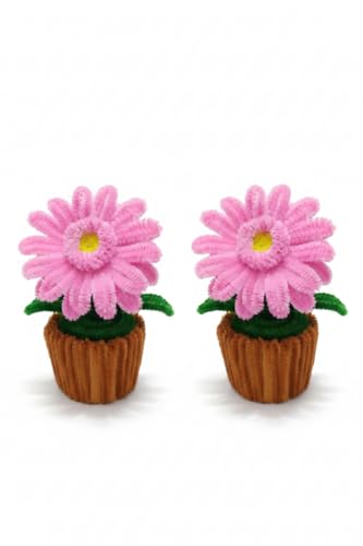 Handmade Artificial Pink Flower Pot for Home Decor | Cute Fuzzy P...