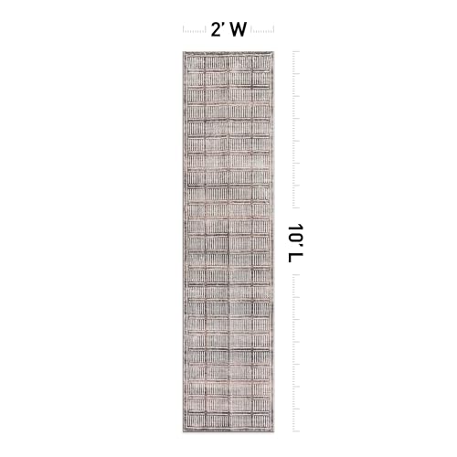 Rugshop Bohemian Stripe Lines Washable Non Slip Runner Rug 2' x 10' Brown
