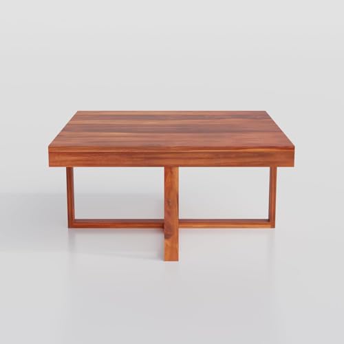Image of Solid Sheesham Wood Coffee Table with 4 Stool | Center Table with 4 Stools for Living Room | Rosewood Teapoy Table with Cushioned Stool (Traditional,Honey Finish)
