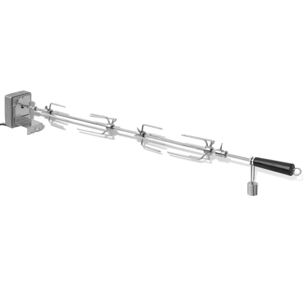 Spiedo per barbecue con motore in acciaio cromato, lunghezza spiedo 1000 mm, set di 4 forchette, per barbecue a gas o a carbonella, arrosto uniforme per carne e verdure