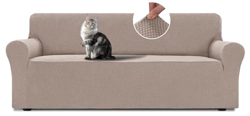 BellaHills Funda Sofa 3 Plazas, Fundas de Sofa Ajustables,Fundas Sofa Elasticas,con Reposabrazos,Protector de Sofa,Protector Sofa Gatos Arañazo y Perros Mascotas, Caqui