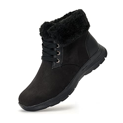 konhill Femmes Bottes de Marche Neige - Bottes Chaudes d'hiver Daim Antidérapantes Entièrement Doublées EU38 Noir Cover