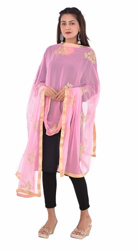 Image of Youthquake Golden Embroidered Work Chiffon Dupatta For Womens & Girls With 4 Side Gold Lace