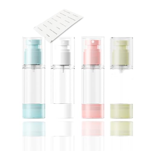 Sylavilla Paquete de 4 botellas de viaje de 30 ml para artículos de tocador, contenedores portátiles de plástico SA/PP recargables para cosméticos al vacío