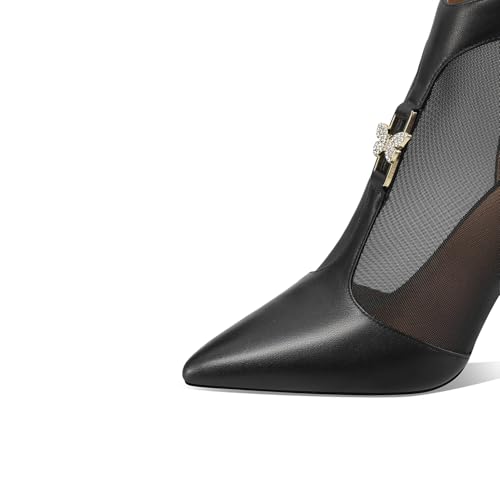 TinaCus Women's Pointed Toe Genuine Leather & Mesh Handmade High Heels Zip up Ankle Boots with Butterfly3