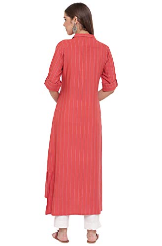 Image of Janasya Women's Orange Rayon Kurta with Pocket