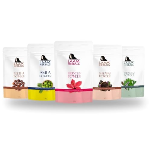 Laam Amla, Reetha, Shikakai, Bhringraj & Hibiscus Powder | Results in One Wash | Long, Strong & Black Hair Naturally (5X50 g)