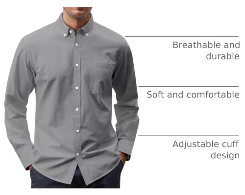 Image of J.VER Men's Oxford Shirt Solid Casual Button Down Collar Shirts Long Sleeve Dress Shirts with Pocket