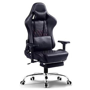 Dowinx Premium Leather Gaming Chair with Massage Cushion and Footrest, Office Chair, Adjustable Swivel Chair with Lumbar Support, Headrest, Ergonomic Design for Office (4D-Armrest, Black)
