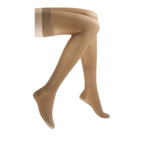 Image of JOBST UltraSheer Thigh-High Compression Stockings for Women - Closed Toe - Lace Band - Medical Compression 20-30 mmHg - For Varicose and Spider Veins - Helps Prevent Swelling - Suntan, Large