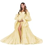 FEBUBETT Puffy Sleeve Maternity Off Shoulders Long Elegant Gown for Baby Shower Photo Props Weddi...