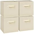 11x11 Storage Bins, Set of 4 Storage Cubes, Collapsible Cube Storage Box, Fabric Closet Organizers with Handles for Home, Office, Closet Shelf Cabinet, Bookcase, Beige