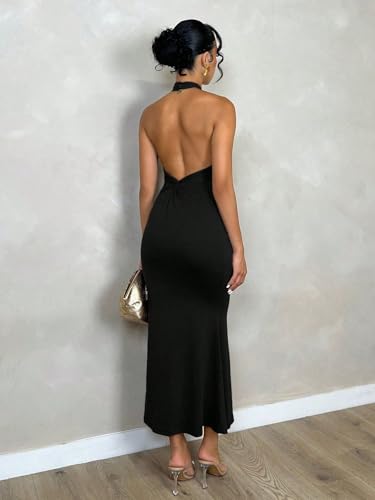 Image of SKAYS Women's Summer Dress Halter Bodycon Maxi Dress Backless Casual Party Dresses
