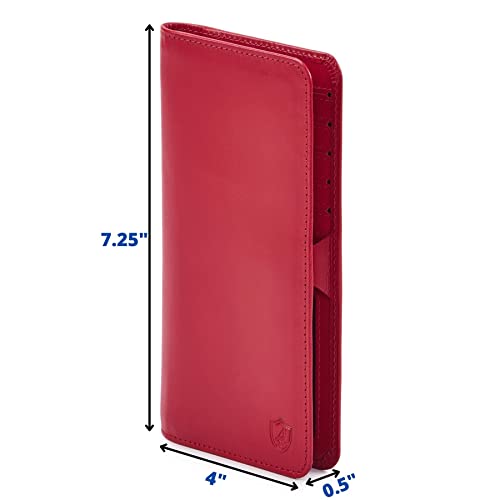 Wallet for Men Women Real Leather Long Bifold RFID Blocking Slim Stylish Credit Card Case Pen Holder with 2 ID Windows in Gift Box (Nappa, Red)2