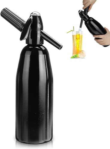 SYOSI Sparkling Water Maker and 1L Soda Siphon Carbonated Water Machine for Home DIY Fresh Sparkling Drinks Durable Aluminum Seltzer Maker Compatible with 8g CO2 Cartridges Black and Silver