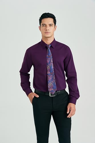 Image of HISDERN Mens Dress Shirt with Tie Pocket Square Set Classic Button Down Shirt Matching Tie Long Sleeve Shirts