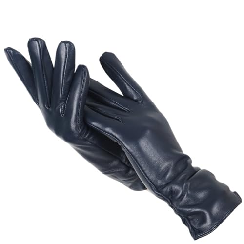 クラシックプリーツレザーグローブ - 女性用本格冬用グローブ ?(Blue,M)